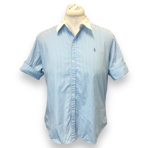Ralph Lauren Blue and White Striped Button Down Shirt - Picture 1 of 9